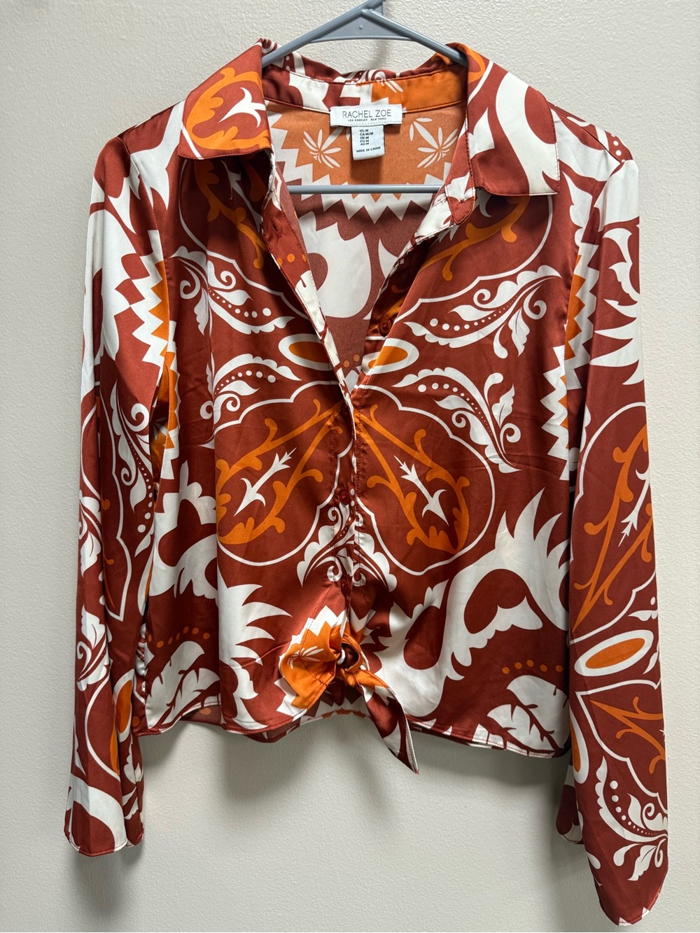 Rachel Zoe Rust & White Printed Tie-Front Blouse